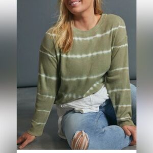 Anthropologie t.la crewneck tie dye olive green waffle knit top Medium